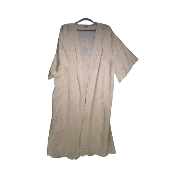 Woven Heart Sweaters - Woven Heart Sheer Cardigan Women S Ivory Gorgeous Embroidery Kimono Peasant Boho